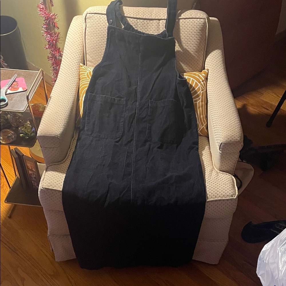 Bill Blass Black Corduroy Overall Jumper Dress